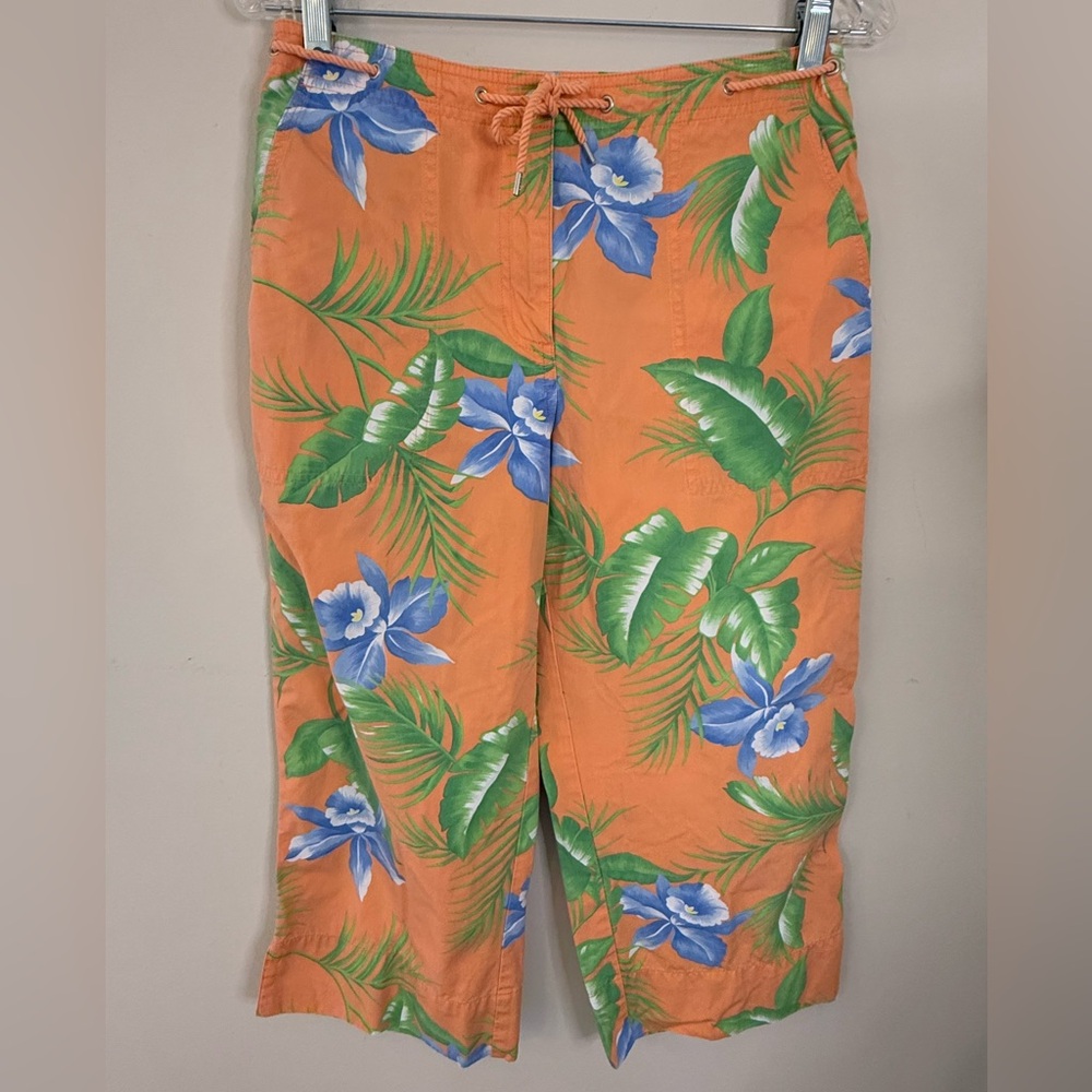 Lauren Ralph Lauren tropical crop pants floral palm tree leaf print SZ 6